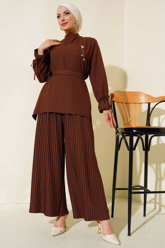 Costume Double avec Pantalon Plissé Marron