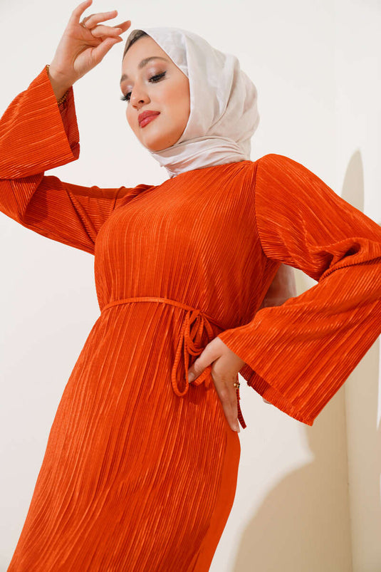 Robe Brillante Plissée Orange