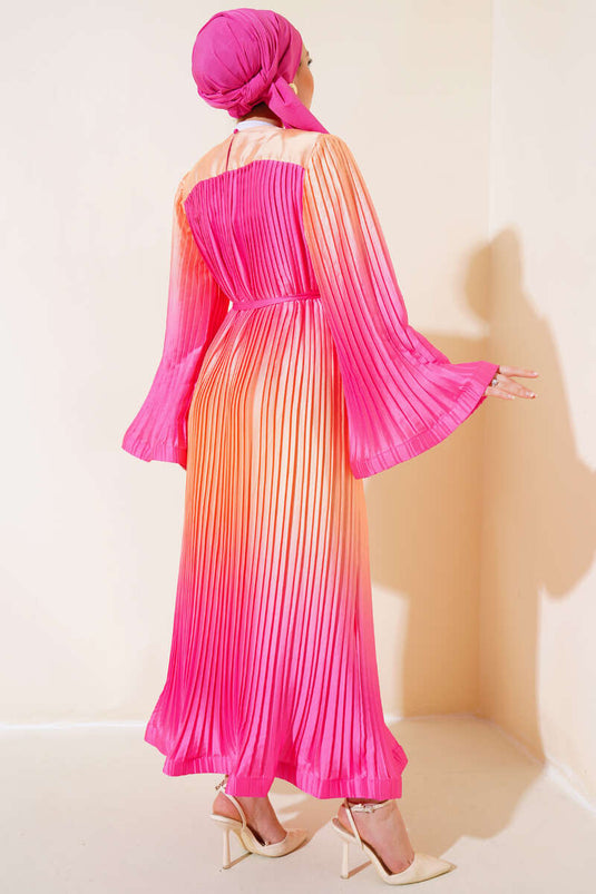 Robe Plissée Satin Fuchsia