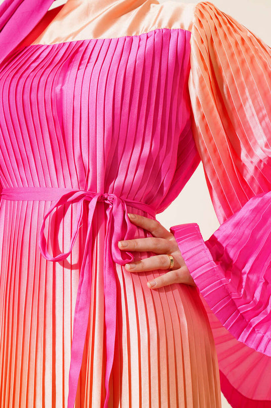 Robe Plissée Satin Fuchsia