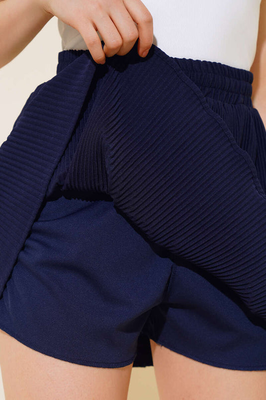 Piliseli Şort Etek Lacivert