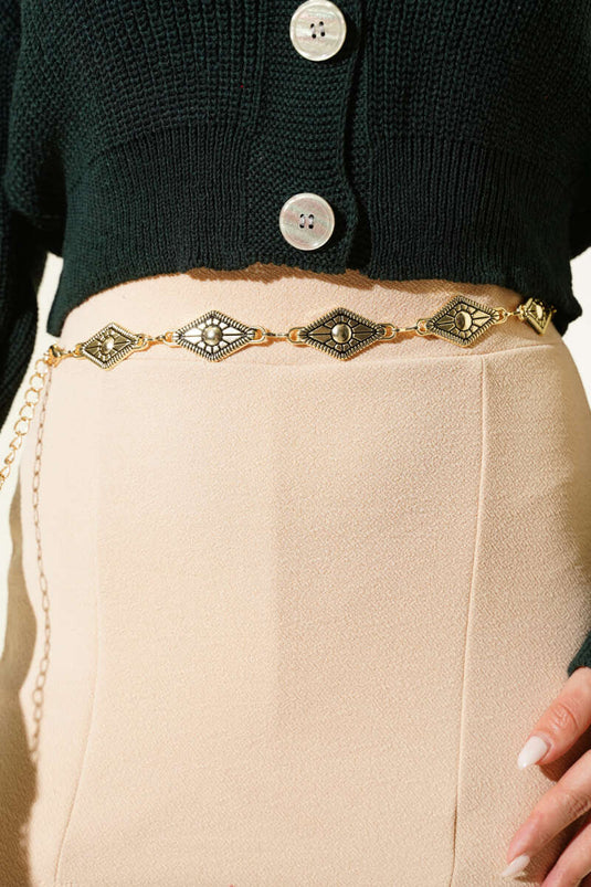 Pyramid Pattern Chain Belt Gold