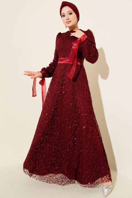 Funkelndes Pailletten-Abendkleid in Burgunderrot