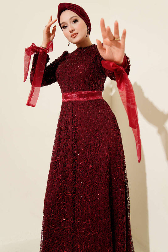 Sparkling Sequin Evening Dress Burgundy