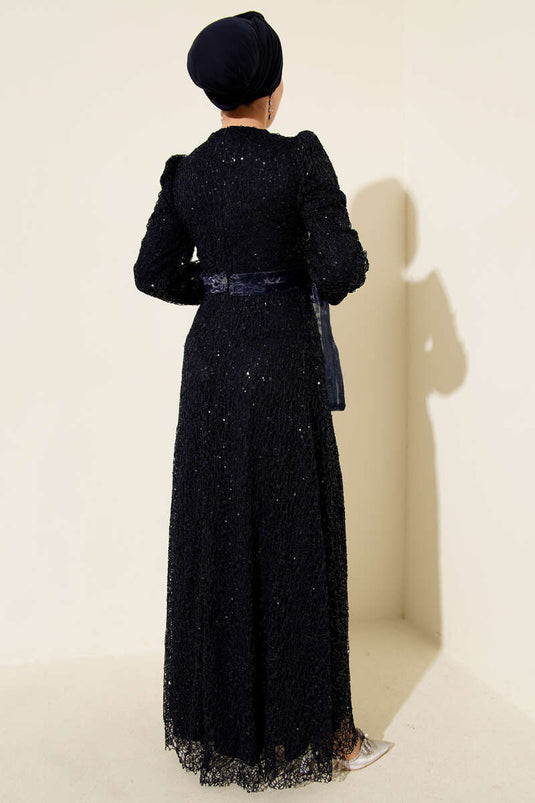 Sparkling Sequin Evening Dress Navy Blue