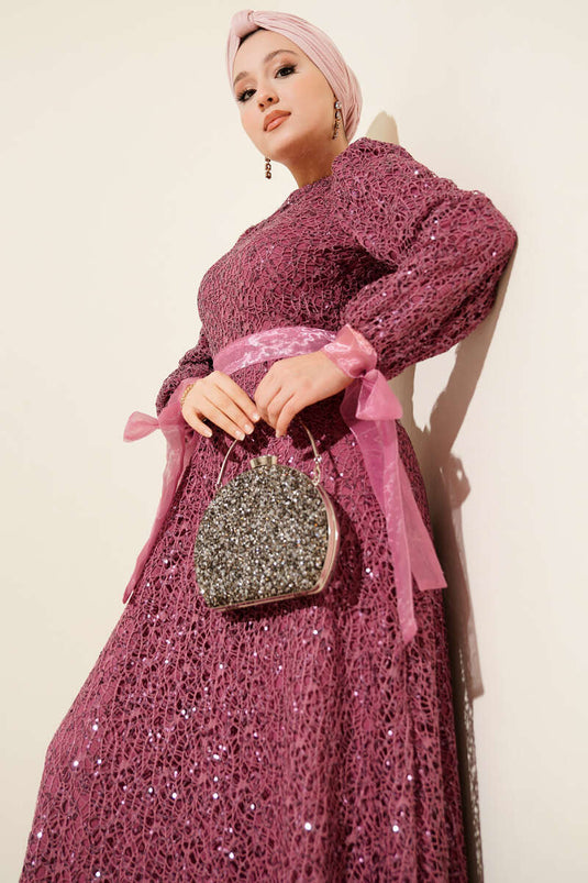 Sparkling Sequin Evening Dress Magenta