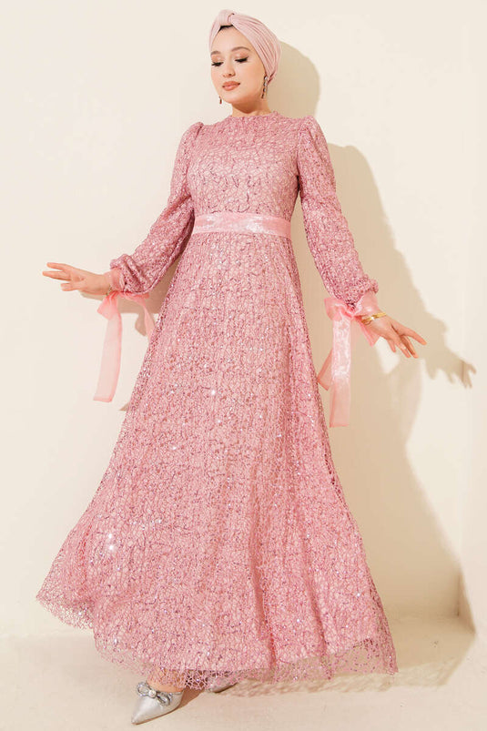 Funkelndes Pailletten-Abendkleid in Rosa