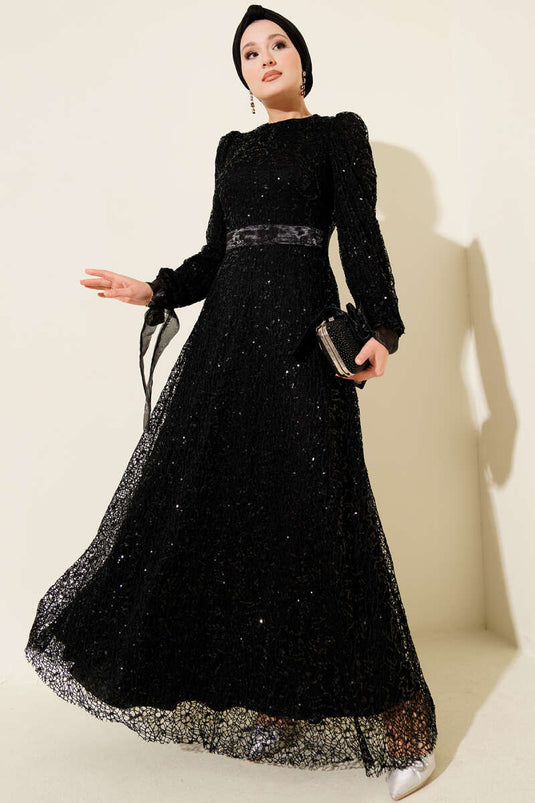 Funkelndes Pailletten-Abendkleid Schwarz