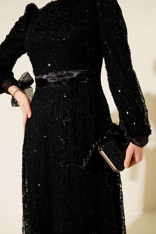 Funkelndes Pailletten-Abendkleid Schwarz