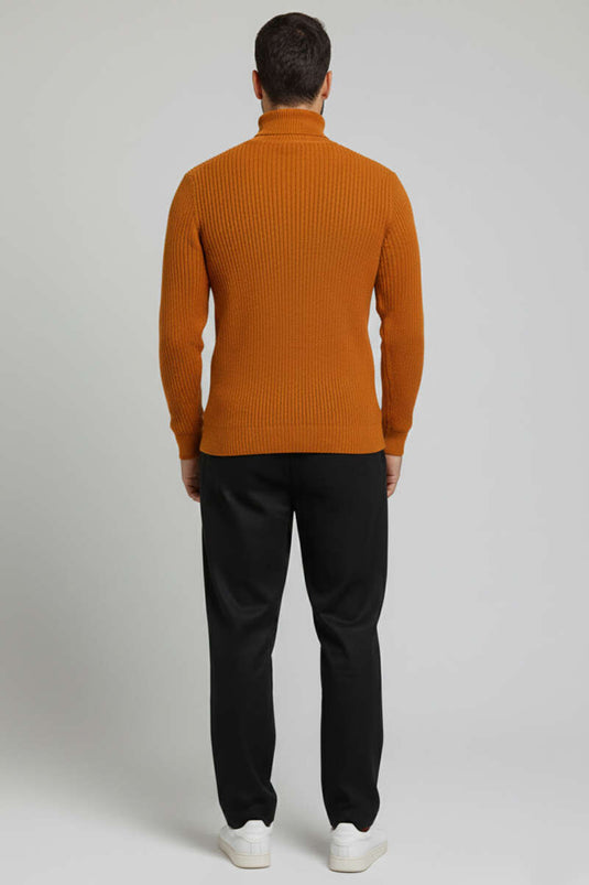 Pull homme à col roulé en maille de riz moutarde