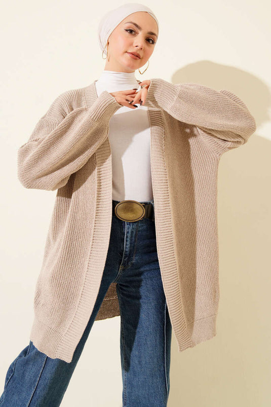 Baumwollstrick Basic Strickjacke Beige
