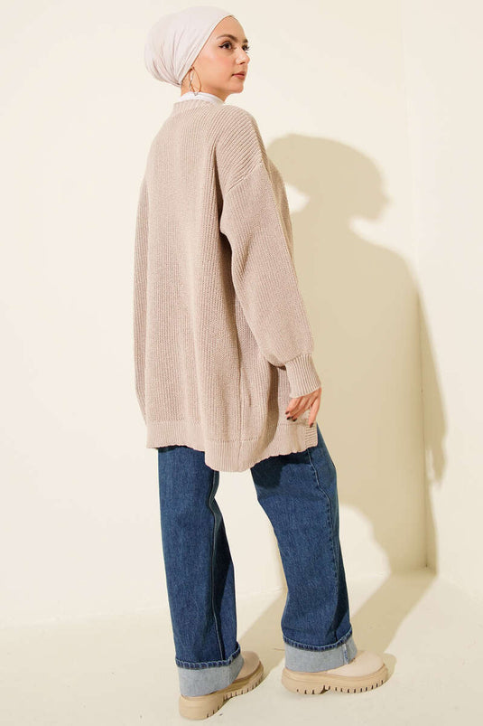 Baumwollstrick Basic Strickjacke Beige