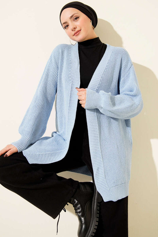 كارديغان محبوك أساسي منسوج من القمح الأزرق