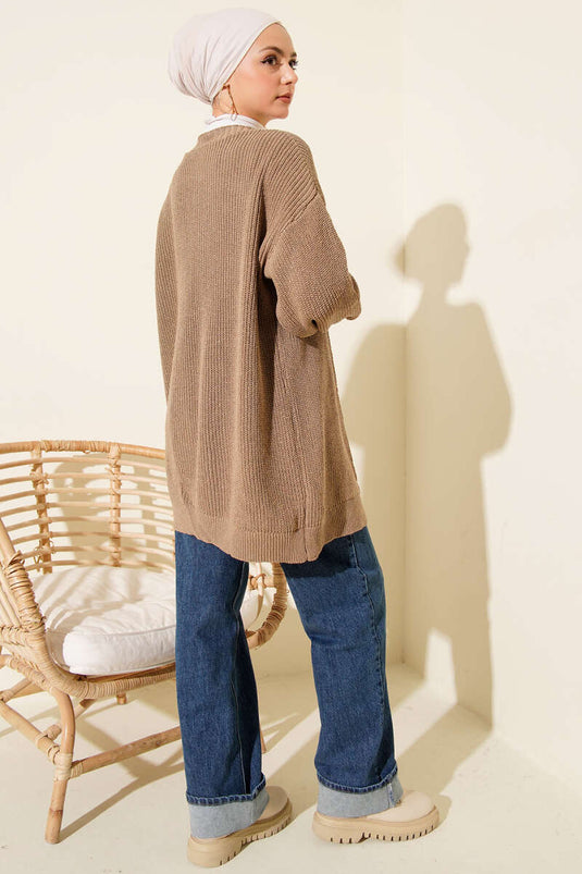 Cardigan tricoté basique en maille de riz couleur vison