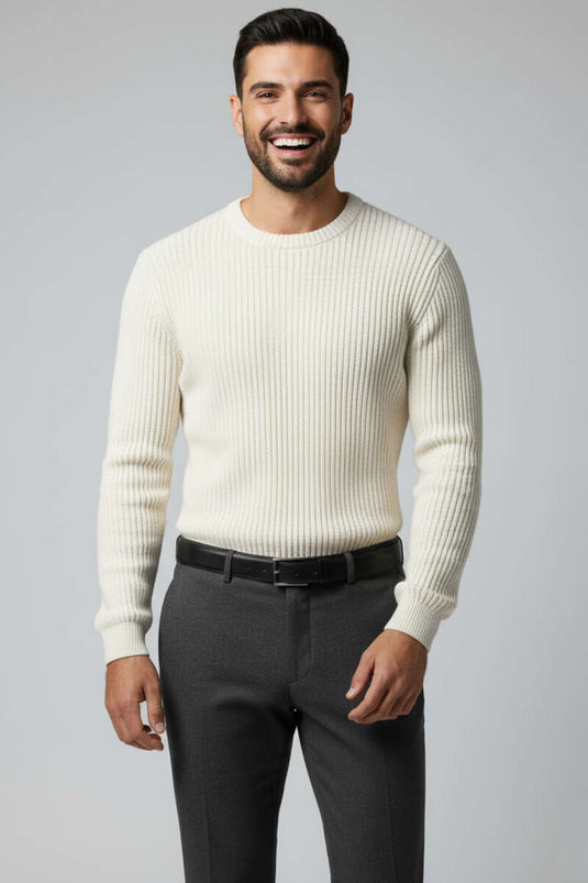 سترة رجالية محبوكة بنمط رايس ستيتش، لون بيج