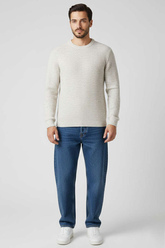 كنزة رجالية محبوكة من القطن بلون حجرية