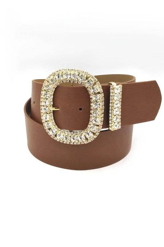 Ceinture beige avec boucle brodée de pierres diamantées