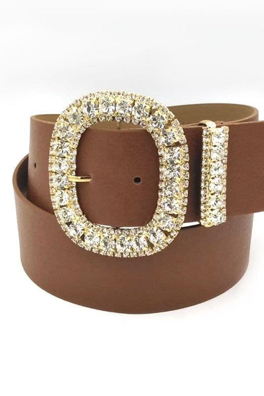 Ceinture beige avec boucle brodée de pierres diamantées