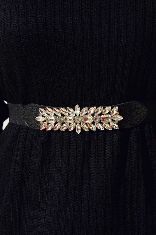 حزام مطاطي من الذهب الأسود مزين بأحجار الماس