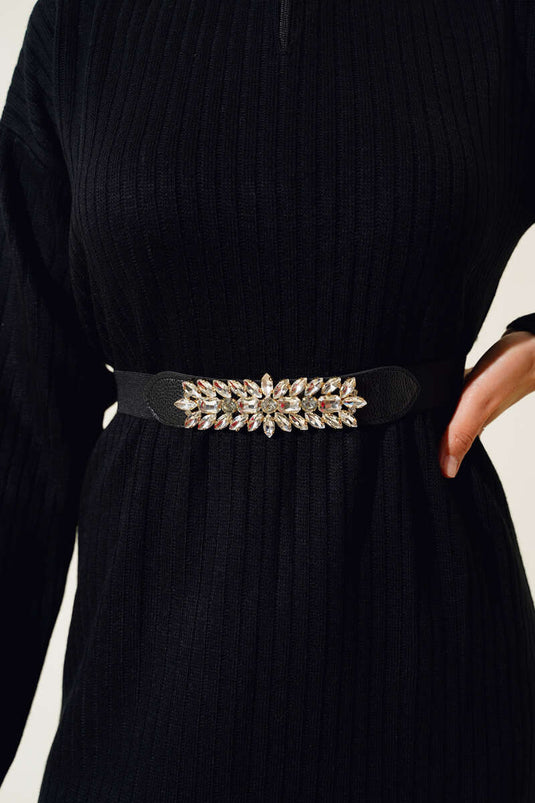 حزام مطاطي من الذهب الأسود مزين بأحجار الماس