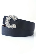 Ceinture en argent noir avec boucle à pierre diamantée