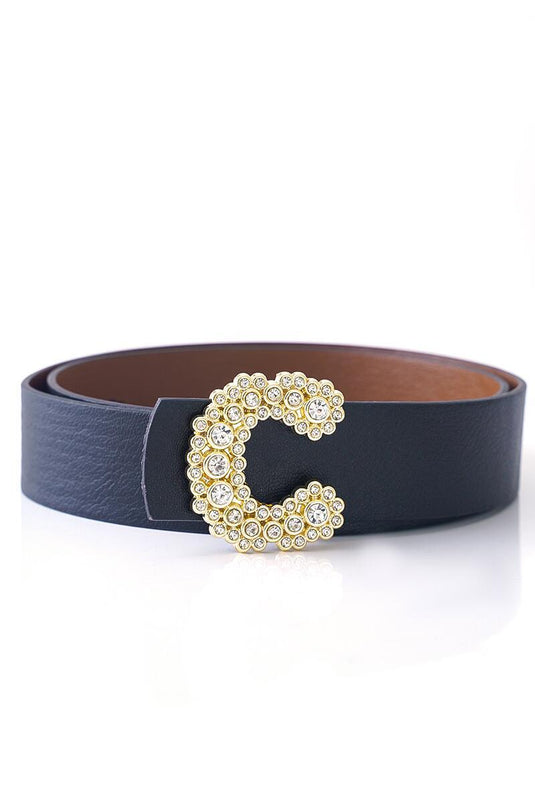 Ceinture noire avec boucle en pierre de diamant