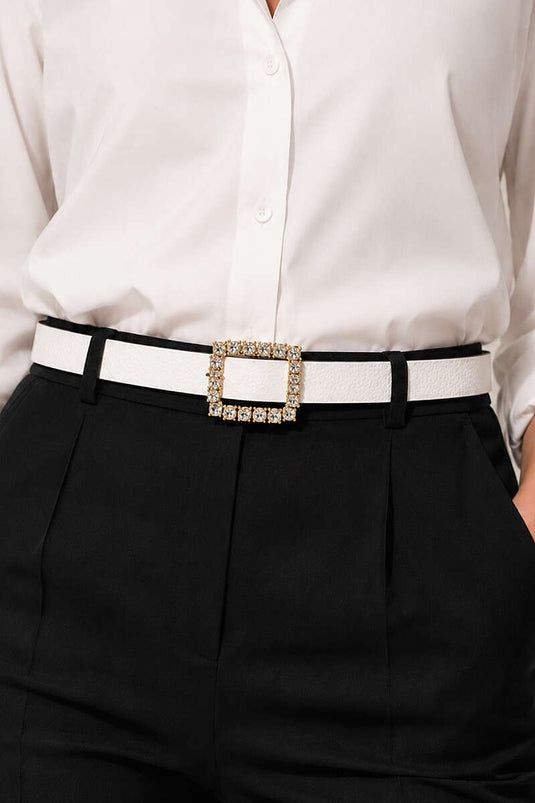 Ceinture blanche carrée à boucle avec pierre diamantée