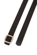 Ceinture À Boucle Carrée Et Diamants Noirs