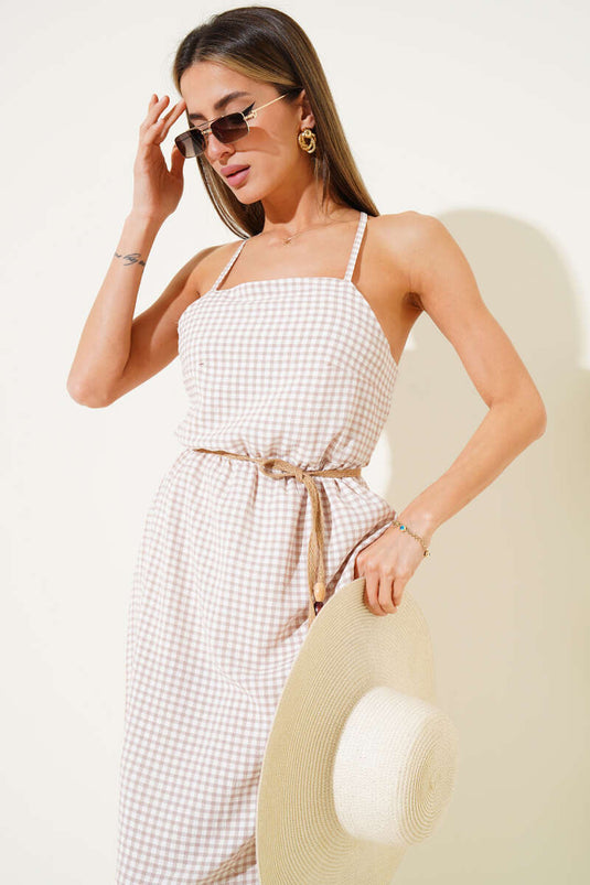 Pitikare Patterned Strap Dress Latte