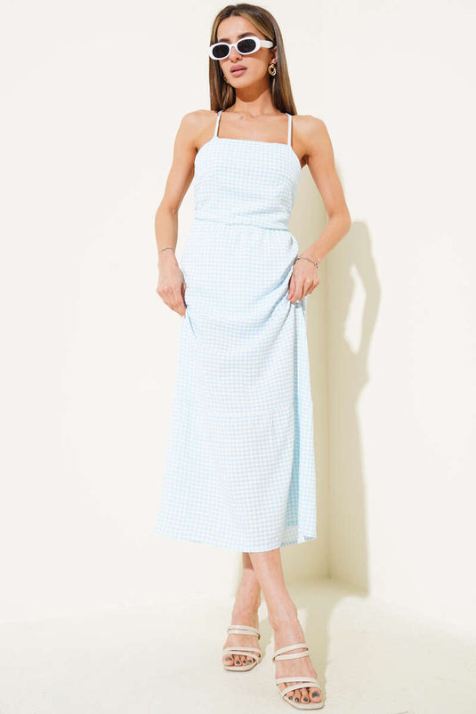 Pitikare gemustertes Trägerkleid blau