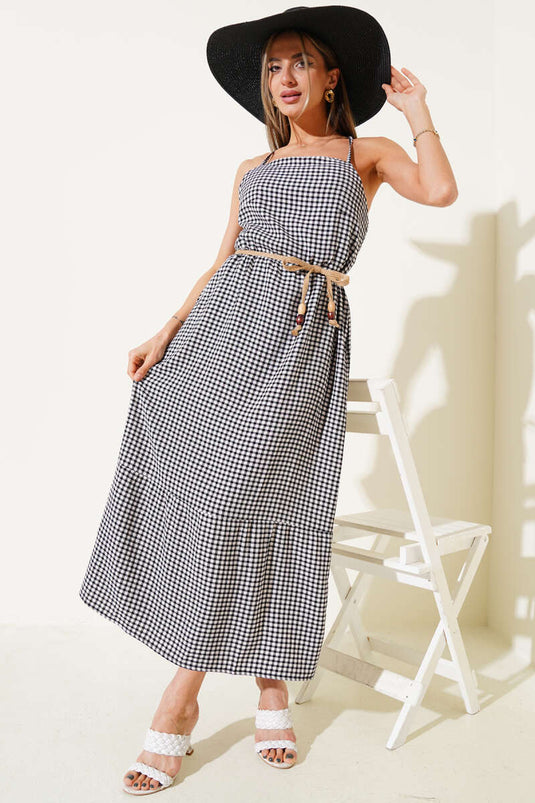 Pitikare gemustertes Trägerkleid Schwarz