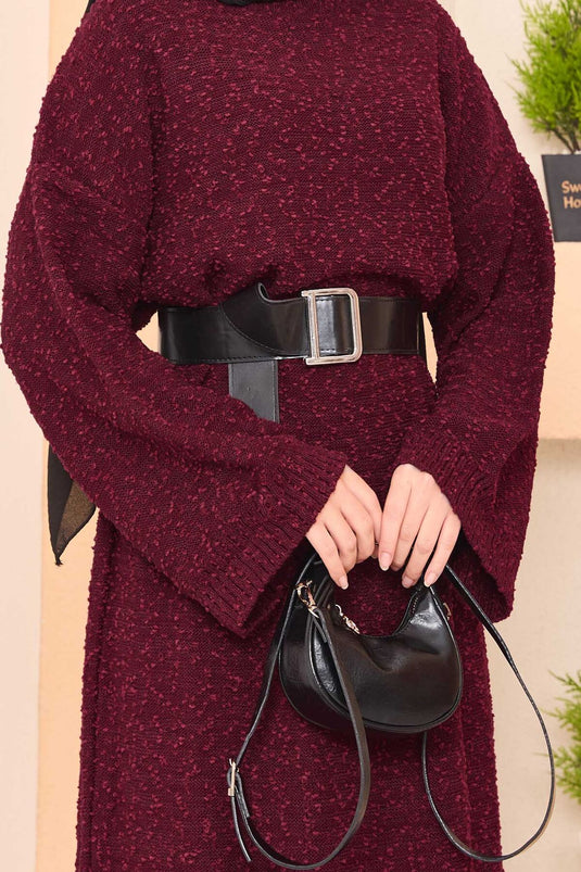 Übergroßes Hijab-Kleid mit Patchwork-Textur, Burgunderrot