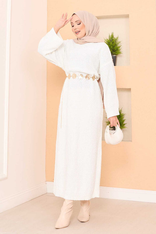 Robe hijab oversize à texture patchwork, écru