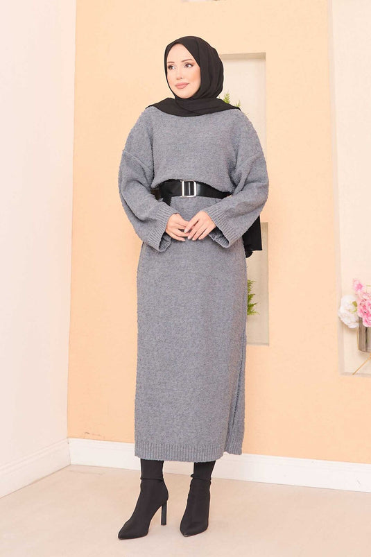 Robe hijab oversize à texture patchwork, grise