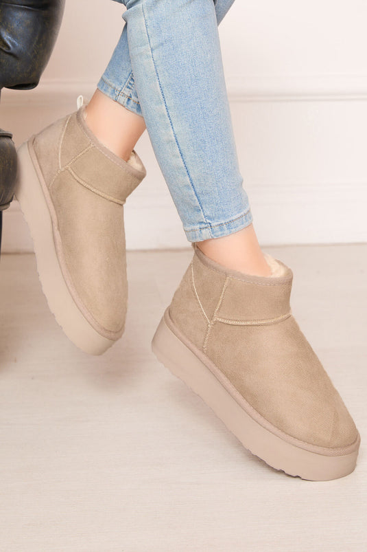 Platform Taban İçi Kürklü Bot Bej