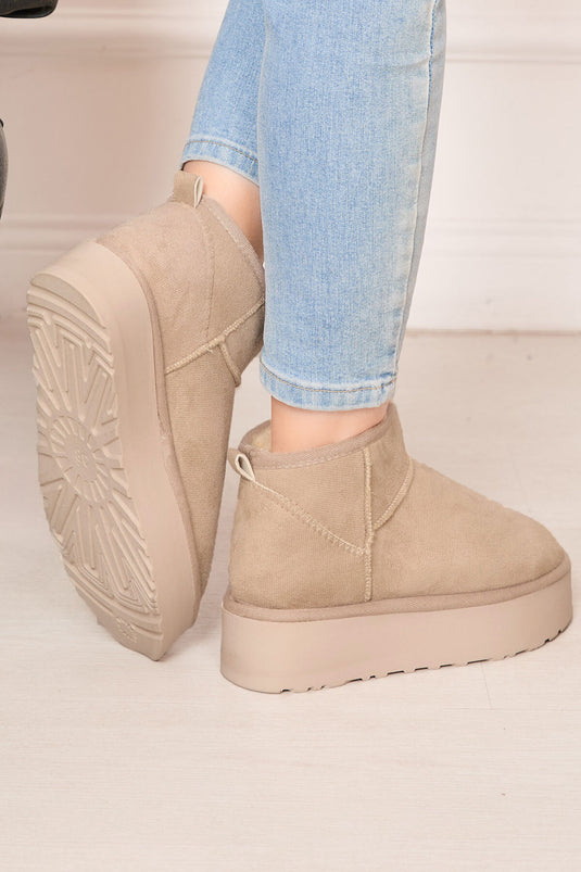 Platform Taban İçi Kürklü Bot Bej