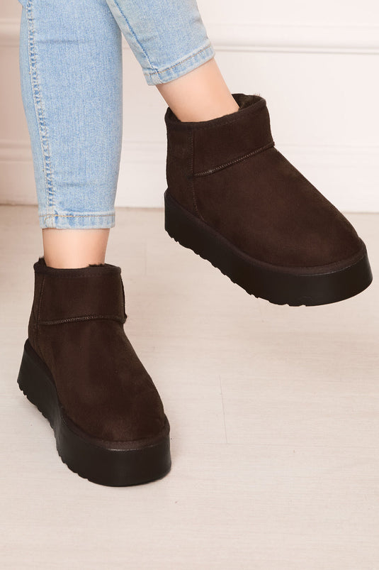 Platform Taban İçi Kürklü Bot Kahve