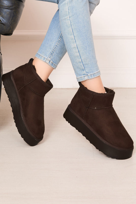 Platform Taban İçi Kürklü Bot Kahve