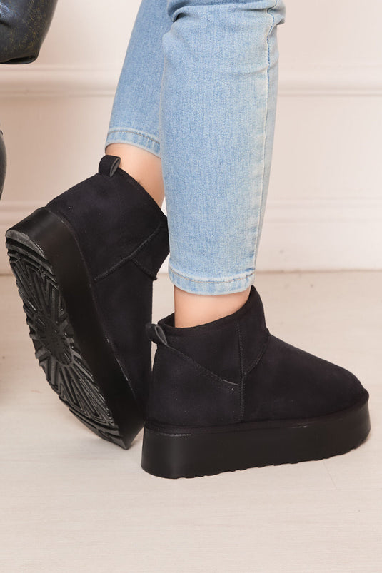 Platform Taban İçi Kürklü Bot Siyah