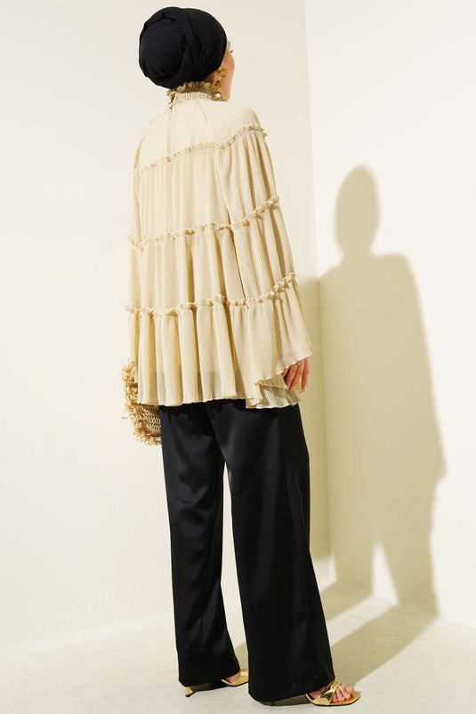 Pliseli Kat Kat Salaş Tunik Bej