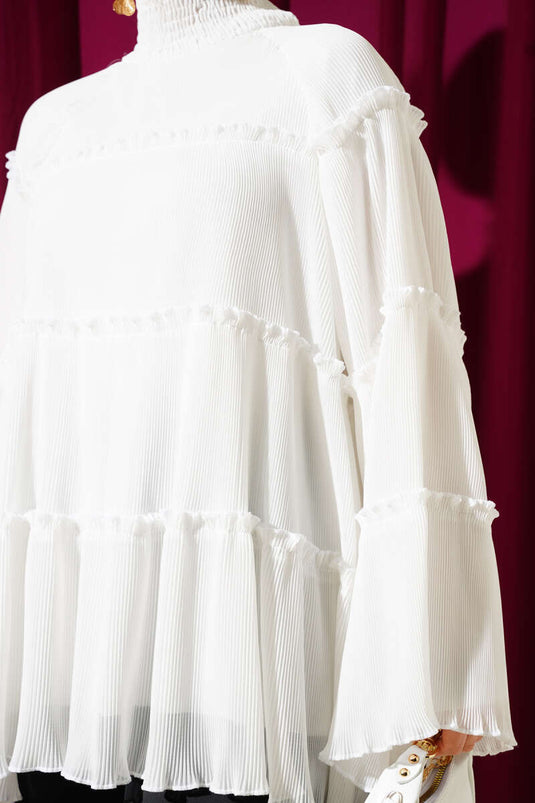 Weite Tunika mit Plissee-Lagen in Ecru