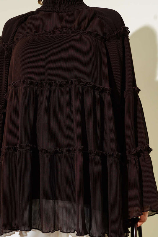 Pliseli Kat Kat Salaş Tunik Kahve