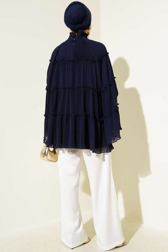 Pliseli Kat Kat Salaş Tunik Lacivert