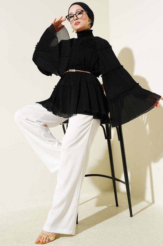 Túnica holgada plisada en capas negra