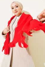 Écharpe d'épaule à pompons en polaire rouge