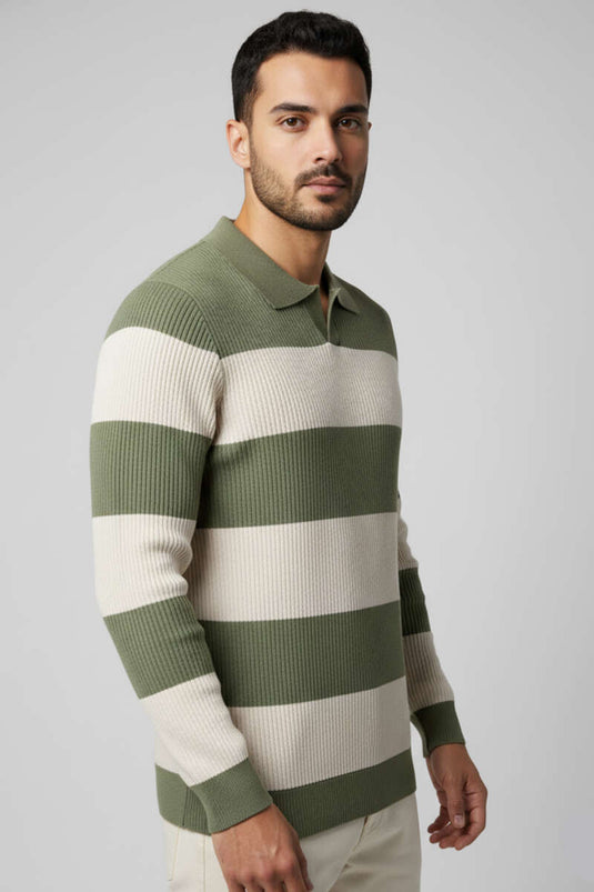 Pull polo à col ouvert pour homme, en maille vert clair