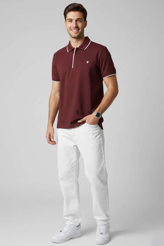 Polo Herren-T-Shirt mit verdecktem Reißverschluss, Bordeaux