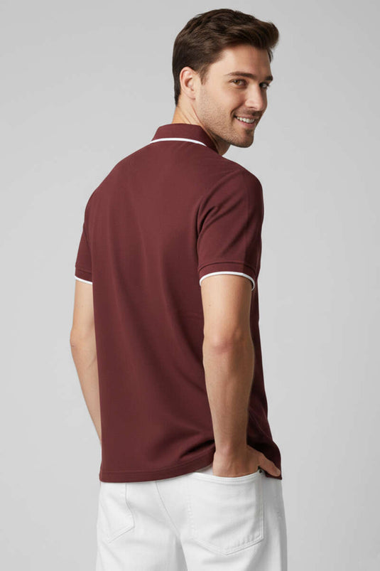 Polo Herren-T-Shirt mit verdecktem Reißverschluss, Bordeaux