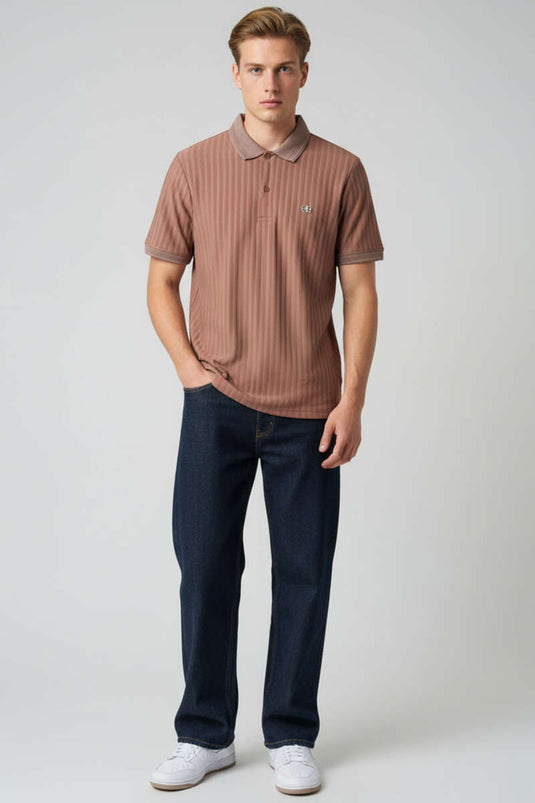 Polo Yaka Arma Detaylı Erkek T-shirt Kahve