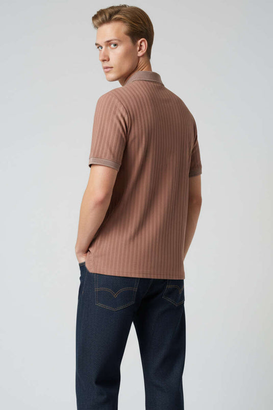 Polo Yaka Arma Detaylı Erkek T-shirt Kahve